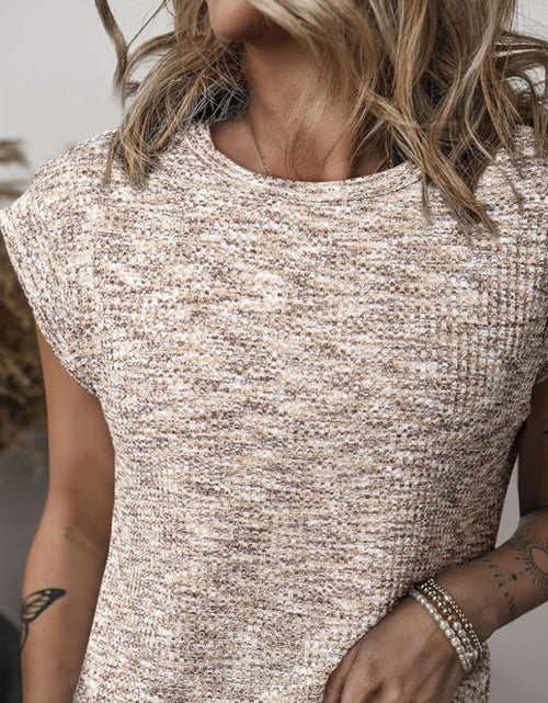 Load image into Gallery viewer, Heathered Round Neck Cap Sleeve T-Shirt
