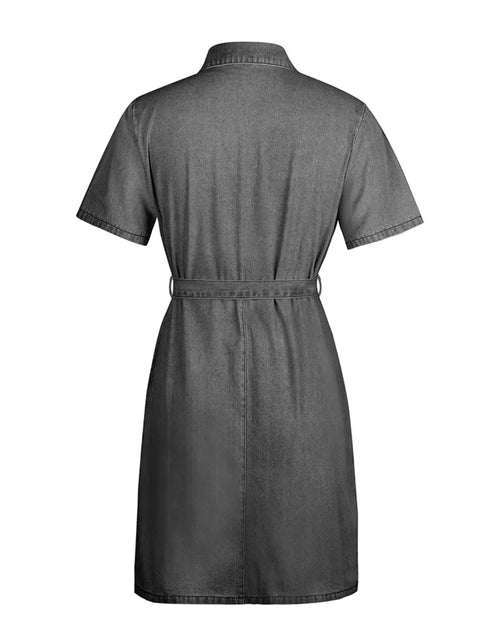 Load image into Gallery viewer, Full Size Zip Front Short Sleeve Denim Dress Plus Size
