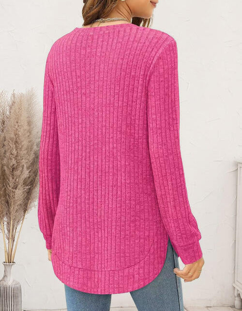Load image into Gallery viewer, Ribbed Round Neck Long Sleeve T-Shirt

