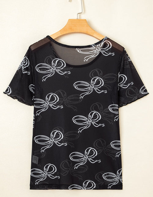 Load image into Gallery viewer, Bow Mesh Round Neck Short Sleeve T-Shirt
