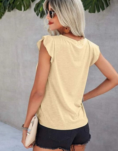 Load image into Gallery viewer, Ruffled Round Neck Cap Sleeve T-Shirt
