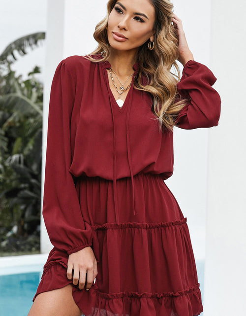 Load image into Gallery viewer, Tied Frill Trim Puff Sleeve Mini Dress
