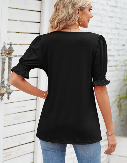 Load image into Gallery viewer, Smocked Square Neck Short Sleeve T-Shirt
