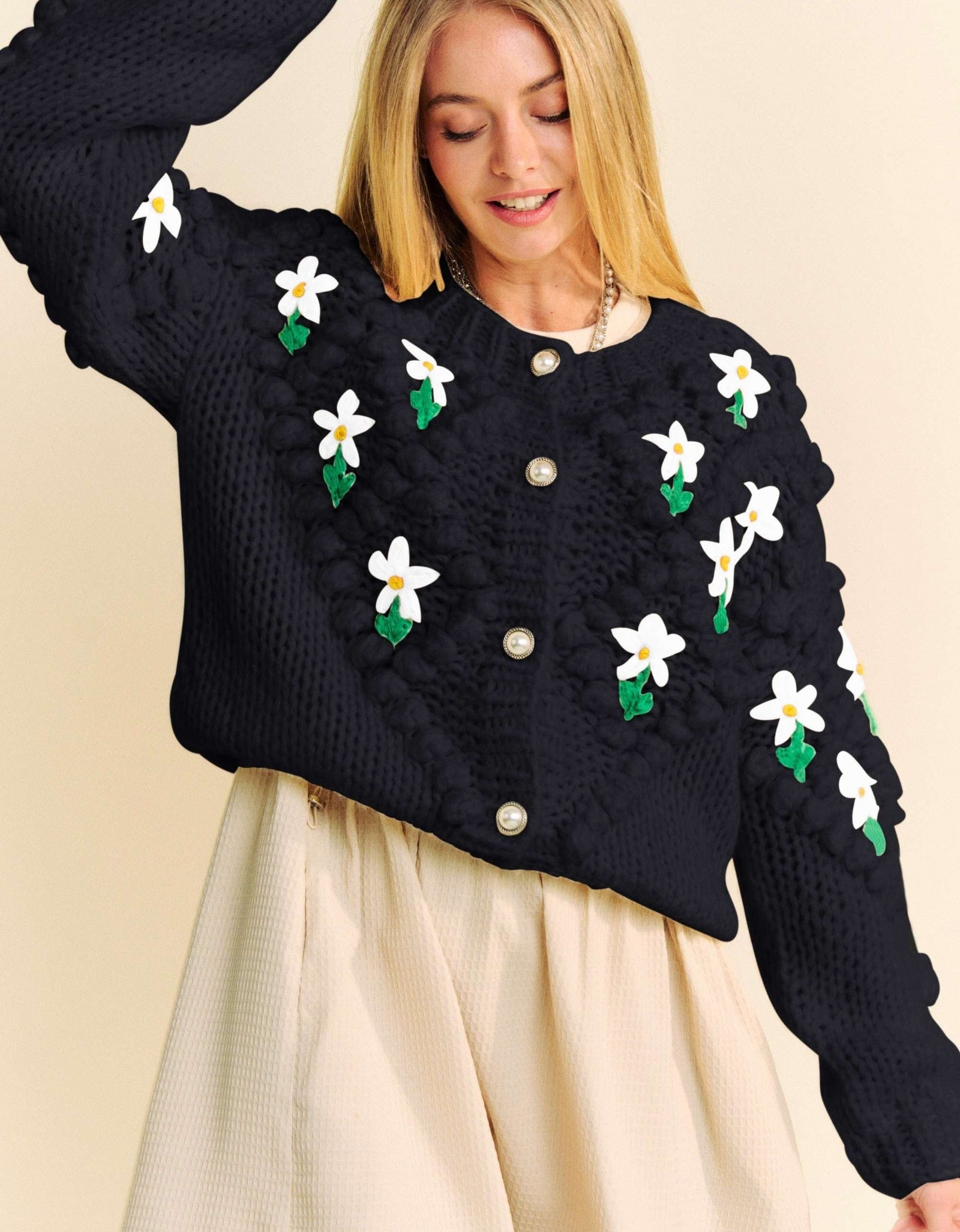 Davi & Dani Floral Pattern Button Down Cardigan