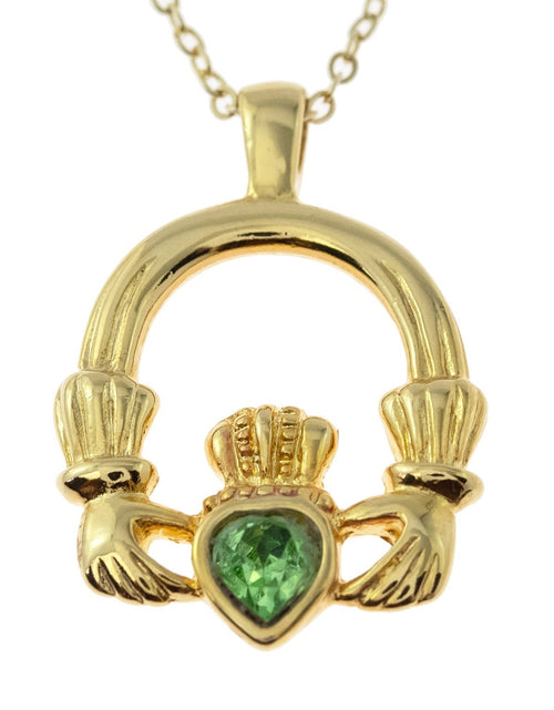 Load image into Gallery viewer, Vintage Claddagh Necklace Austrian Heart Crystal 18k Yellow Gold Electroplated Made in the USA by PVD Vintage Jewelry
