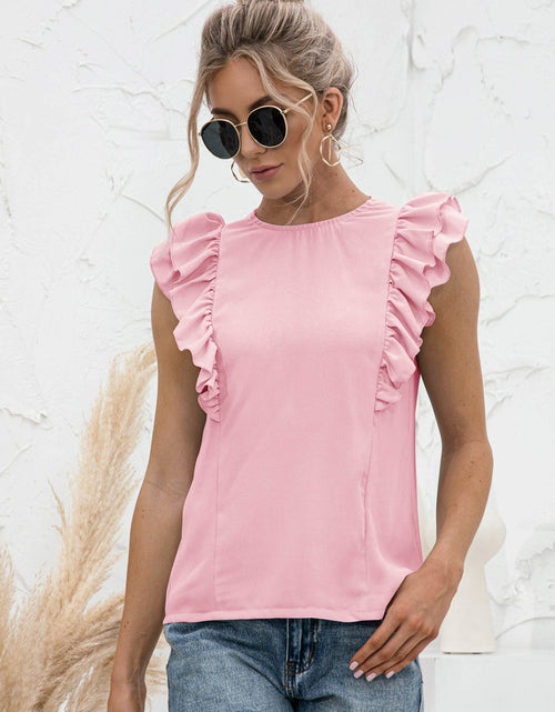 Load image into Gallery viewer, Round Neck Tied Open Back Flutter Sleeve Top
