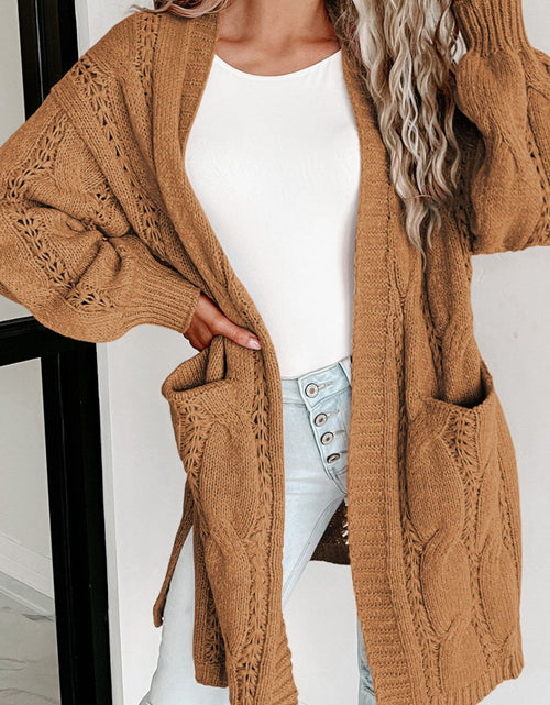 Load image into Gallery viewer, Cable-Knit Dropped Shoulder Slit Cardigan
