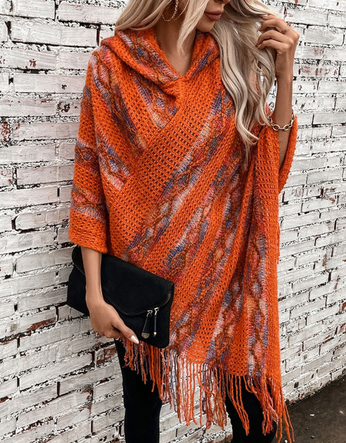 Load image into Gallery viewer, Fringe Contrast Hooded Poncho
