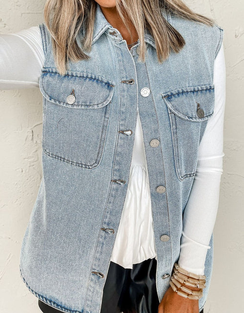 Load image into Gallery viewer, Collared Neck Button Up Denim Vest
