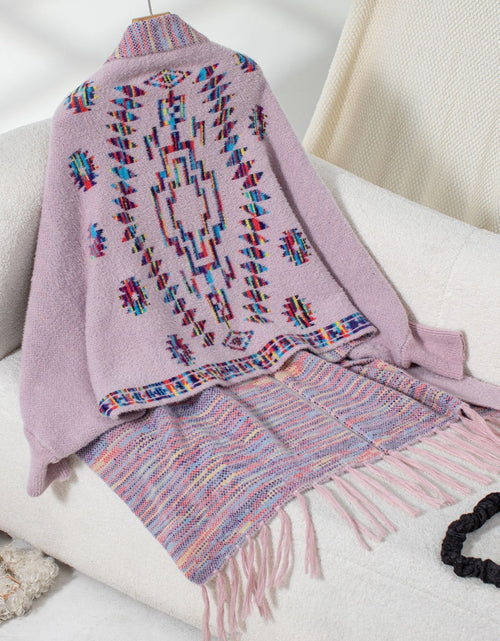 Load image into Gallery viewer, Fringe Geometric Open Front Long Sleeve Cape
