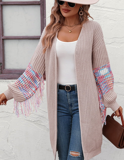 Load image into Gallery viewer, Fringe Sleeve Dropped Shoulder Cardigan

