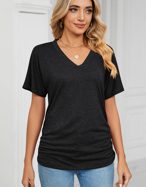 Load image into Gallery viewer, Ruched V-Neck Short Sleeve T-Shirt
