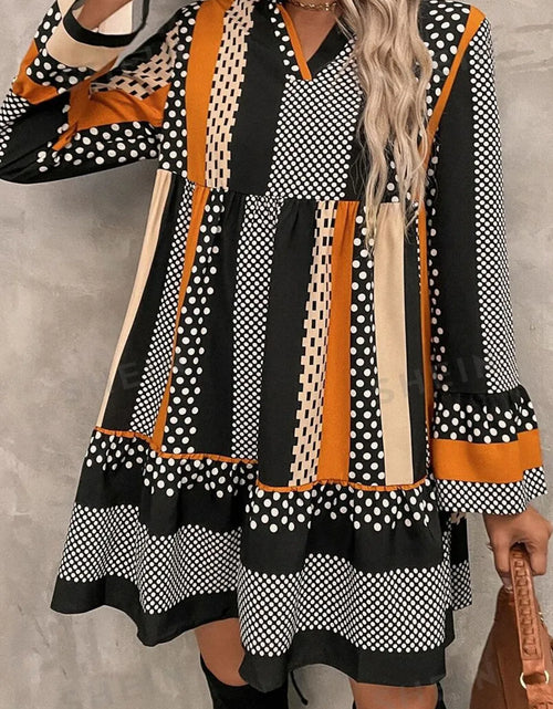 Load image into Gallery viewer, Printed Notched Long Sleeve Mini Dress
