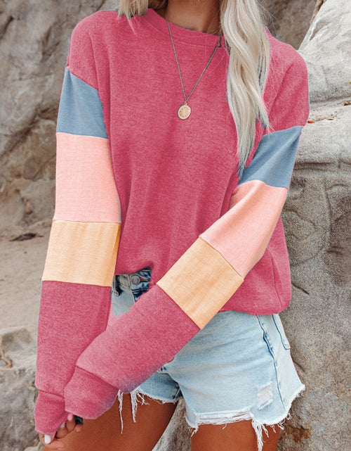 Load image into Gallery viewer, Color Block Round Neck Long Sleeve Sweatshirt
