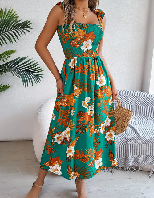 Load image into Gallery viewer, Smocked Floral Tie Shoulder Midi Dress
