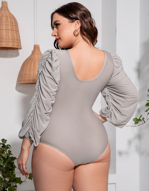 Load image into Gallery viewer, Plus Size Tied Deep V Balloon Sleeve One-Piece Swimsuit
