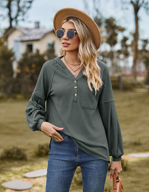 Load image into Gallery viewer, Dropped Shoulder Button-Down Hoodie
