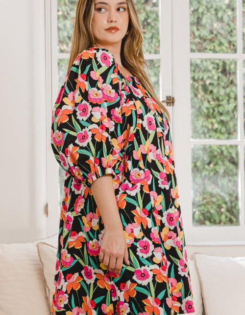Load image into Gallery viewer, ODDI Full Size Floral Puff Sleeve Mini Dress
