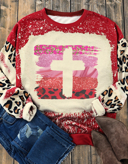 Load image into Gallery viewer, Leopard Round Neck Dropped Shoulder Sweatshirt
