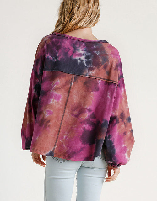 Load image into Gallery viewer, Umgee Full Size Tie Dye Round Neck Long Balloon Sleeve Top Plus Size
