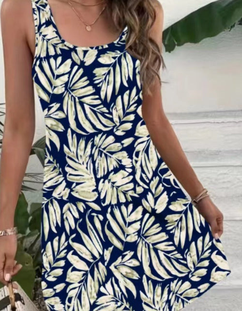 Load image into Gallery viewer, Printed Scoop Neck Wide Strap Mini Dress

