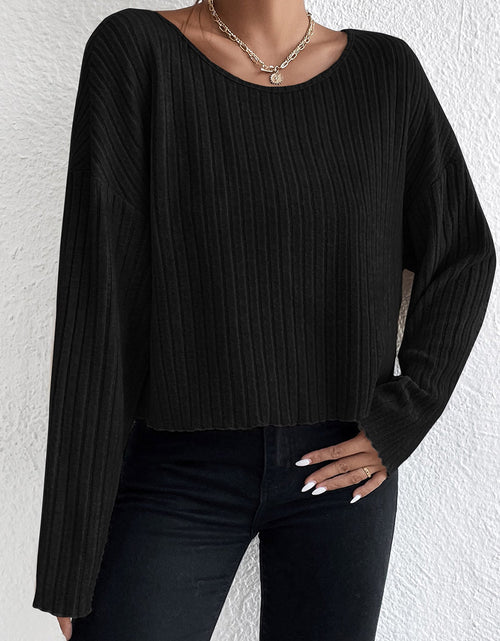 Load image into Gallery viewer, Ribbed Round Neck Drop Shoulder Long Sleeve Top
