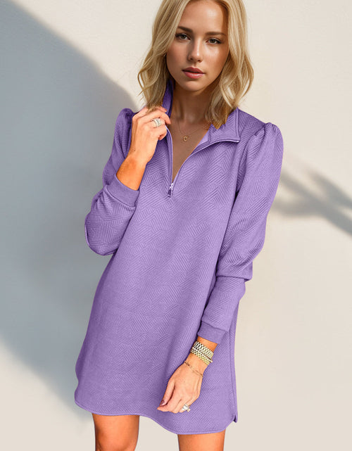 Load image into Gallery viewer, Double Take Textured Quarter Zip Long Sleeve Dress
