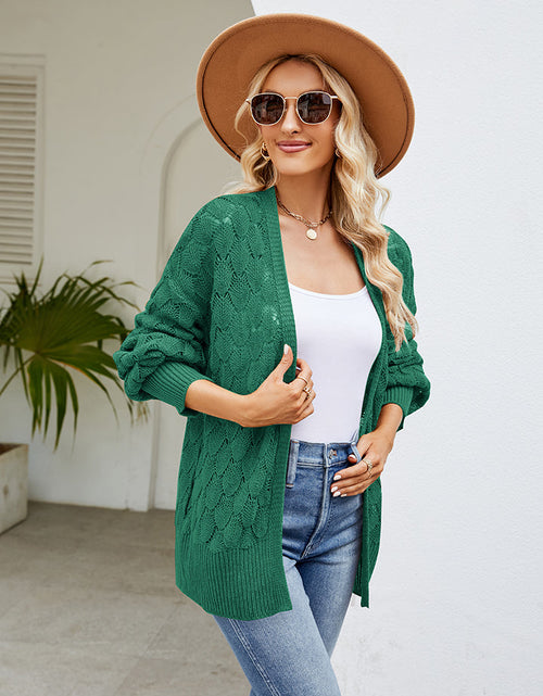 Load image into Gallery viewer, Openwork Open Front Lantern Sleeve Cardigan
