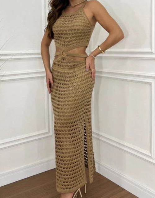 Load image into Gallery viewer, Cutout Slit Round Neck Sweater Dress
