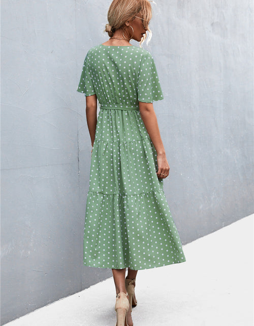 Load image into Gallery viewer, Printed V-Neck Flutter Sleeve Belted Dress

