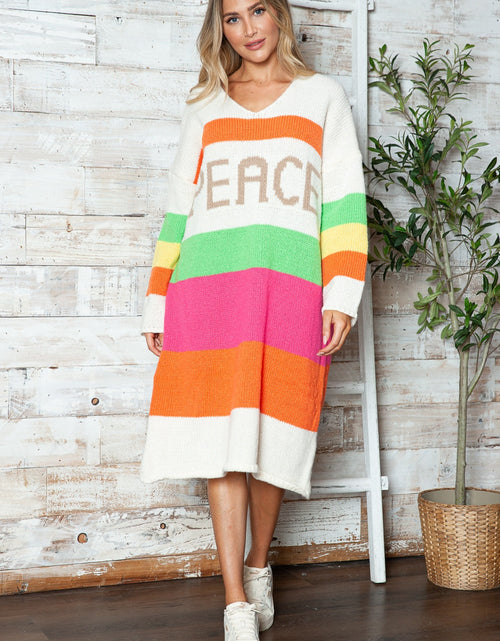Load image into Gallery viewer, Color Block V-Neck Long Sleeve Sweater Dress
