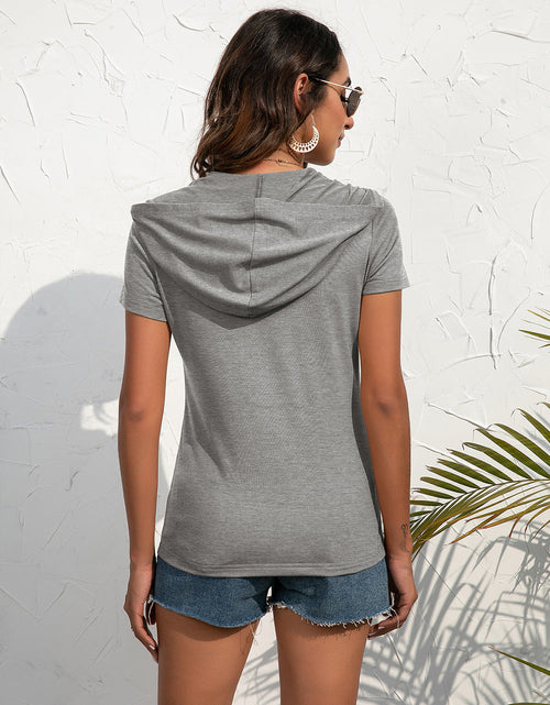 Load image into Gallery viewer, Ivy Lane Half-Zip Short Sleeve Hooded Top
