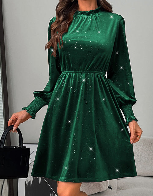 Load image into Gallery viewer, Glitter Mock Neck Long Sleeve Mini Dress
