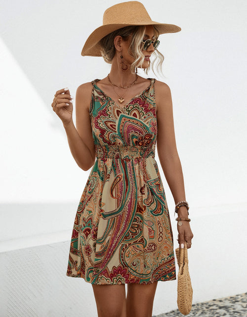 Load image into Gallery viewer, Smocked Printed V-Neck Mini Dress
