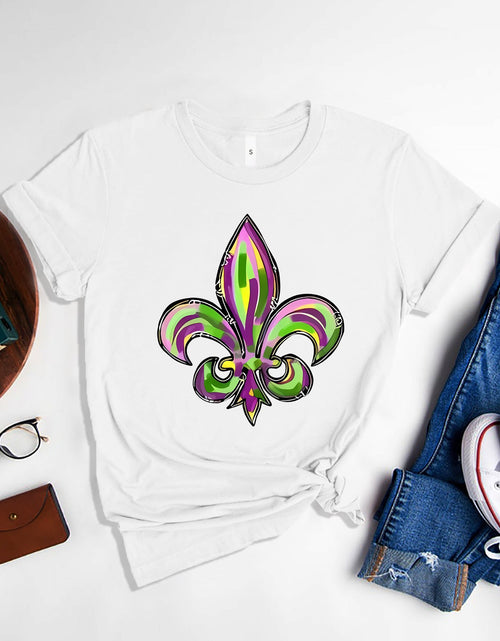 Load image into Gallery viewer, Mardi Gras Graphic Round Neck Short Sleeve T-Shirt
