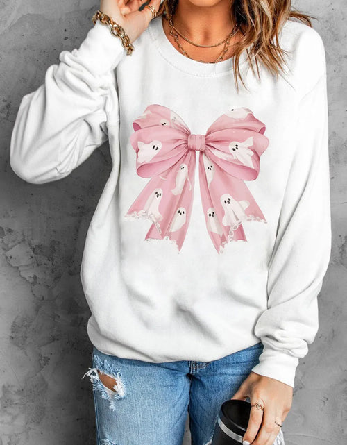 Load image into Gallery viewer, Bow Round Neck Long Sleeve Sweatshirt
