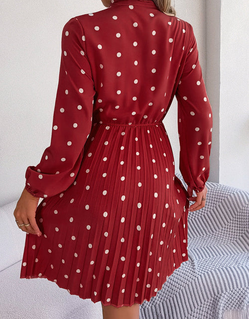 Load image into Gallery viewer, Polka Dot Tie Neck Pleated Dress
