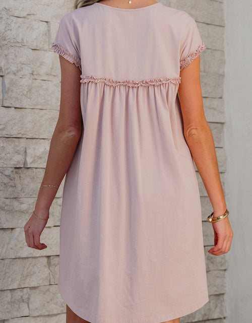 Load image into Gallery viewer, Frilled Trim Crew Neck Cap Sleeve Loose Fit Mini Dress
