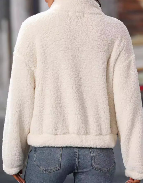 Load image into Gallery viewer, Heart Half Zip Long Sleeve Teddy Sweatshirt
