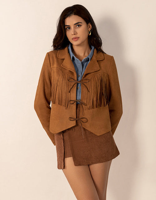 Load image into Gallery viewer, Tied Tassel Collared Neck Long Sleeve Jacket
