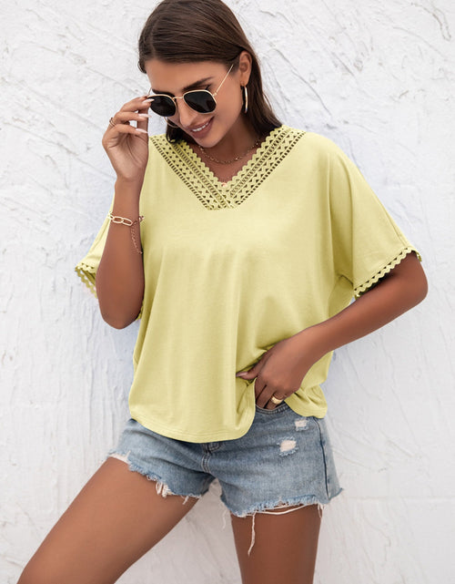 Load image into Gallery viewer, Ivy Lane Lace Detail V-Neck T-Shirt
