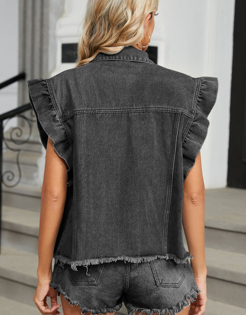 Load image into Gallery viewer, Raw Hem Cap Sleeve Denim Jacket
