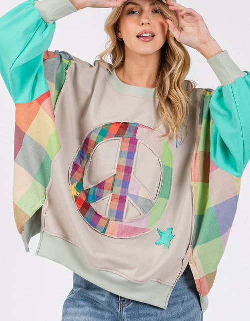 Load image into Gallery viewer, SAGE + FIG Contrast Peace Patch Dropped Shoulder Sweatshirt
