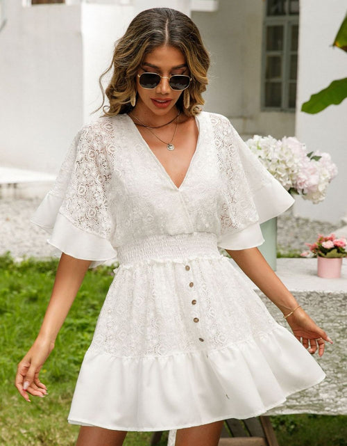 Load image into Gallery viewer, Lace Cutout Surplice Half Sleeve Dress
