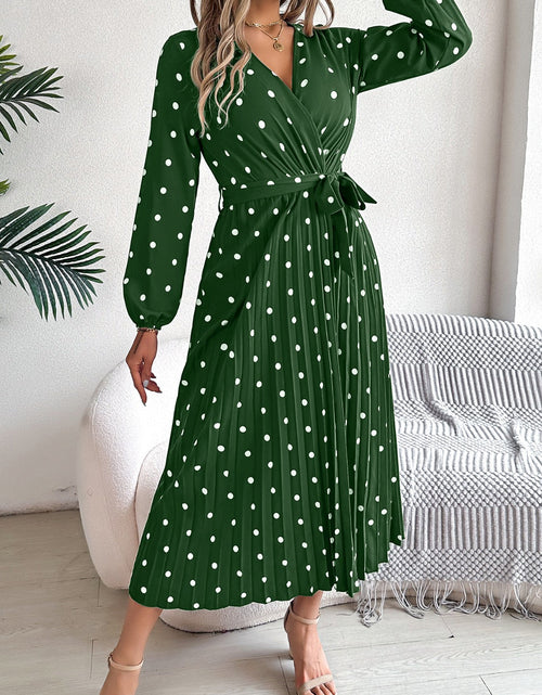Load image into Gallery viewer, Tied Polka Dot Long Sleeve Midi Dress
