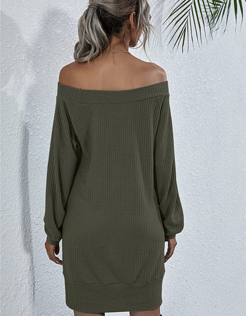 Load image into Gallery viewer, Waffle-Knit Boat Neck Mini Dress
