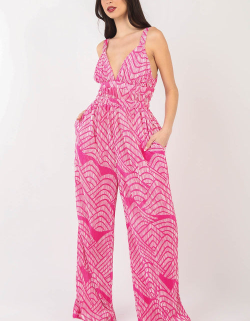 Load image into Gallery viewer, VERY J Printed Pleated Sleeveless Wide Leg Jumpsuit

