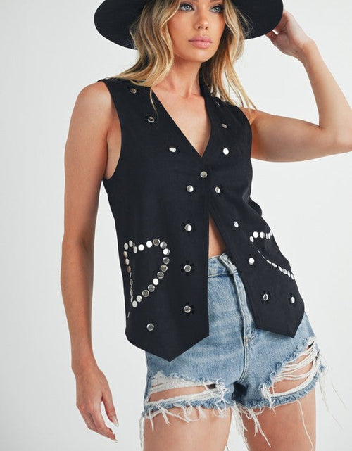 Load image into Gallery viewer, Aemi + Co Heart Rivet Detail Suede Vest Coat
