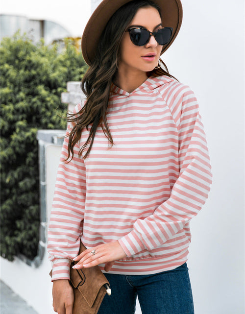 Load image into Gallery viewer, Horizontal Stripe Raglan Sleeve Hoodie
