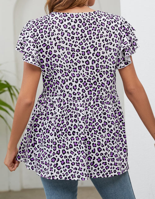Load image into Gallery viewer, Leopard Round Neck Flutter Sleeve Babydoll Blouse
